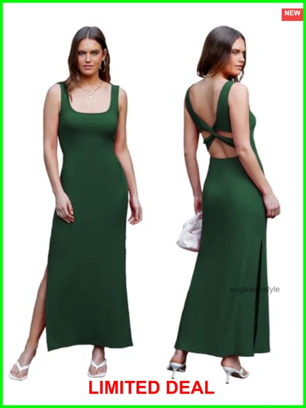 Backless Bodycon Maxi Dress High Side Slit Twist Back Tank Dress
